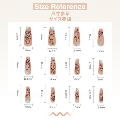 European and American super long ballet nails geometric simple drawing character lines wear nails 24 pieces