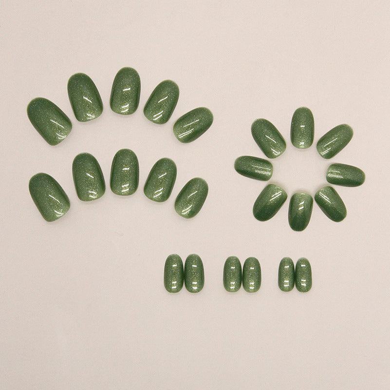 Green forest flash whitening oval wearable nail 24 pieces