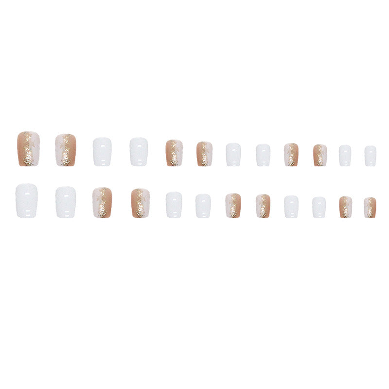 Shiny platinum luxury medium-length square wearable nails 24 pieces