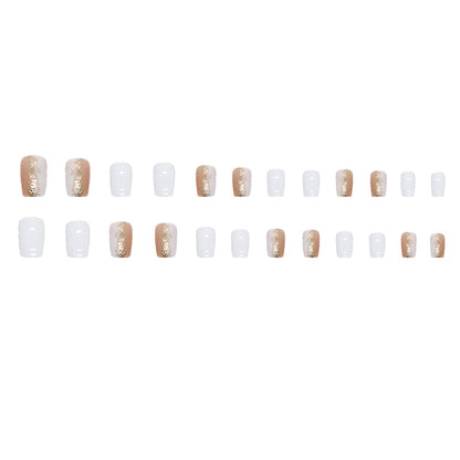 Shiny platinum luxury medium-length square wearable nails 24 pieces