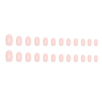 Pure pink and shiny silver powder embellished with galaxy wearable nails 24 pieces