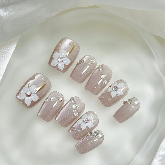 Cat's eye flower nail art sweet fairy nail art XS/S/M 