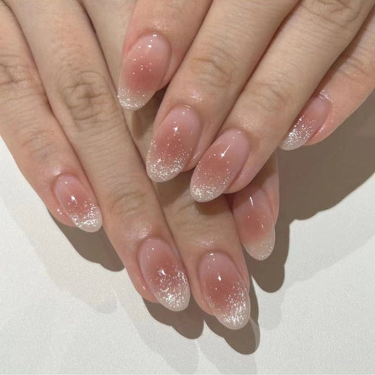 Blush Pink Cat Eye Oval Wearable Nail 24pcs