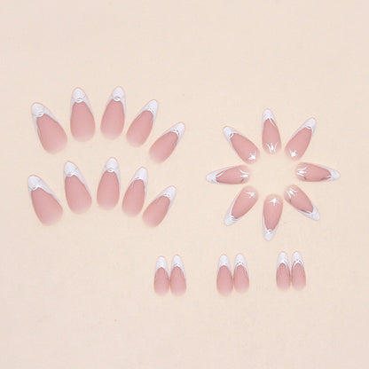 Simple white French frosted silver line irregular curve wear nail 24 pieces