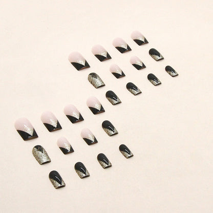 Black glitter gold glitter ins elegant and noble wearable nail 24 pieces 