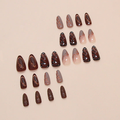 Brown butterfly wings 3D pattern wearable nails 24 pieces