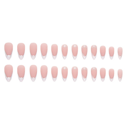 Simple white French frosted silver line irregular curve wear nail 24 pieces