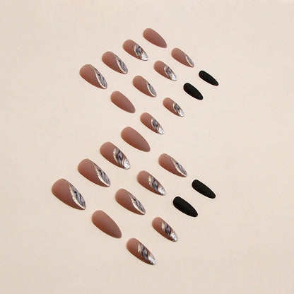 Brown lake smudged autumn and winter medium almond nail wear 24 pieces