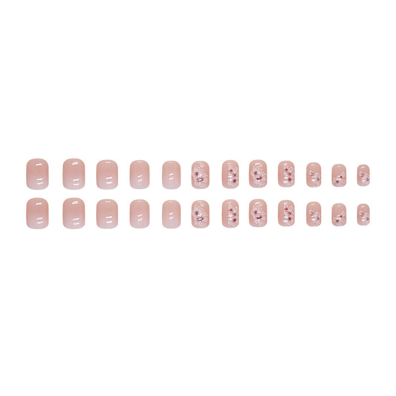 White flower gradient fairy fashion short square wearable nails 24 pieces