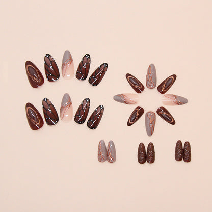 Brown butterfly wings 3D pattern wearable nails 24 pieces