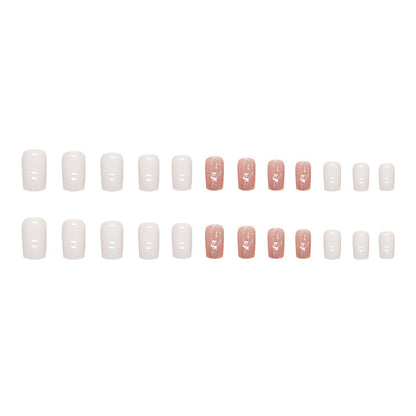 Pearlescent gentle white fragments medium-length square wearable nails 24 pieces