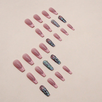 Pink flower sweet girl ins medium and long wear nails 24 pieces