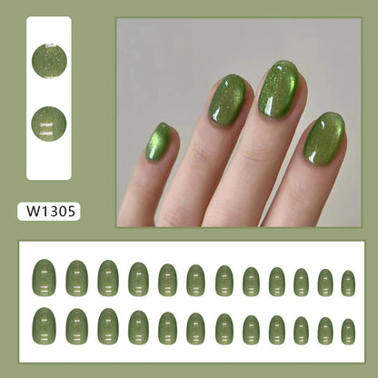 Green forest flash whitening oval wearable nail 24 pieces