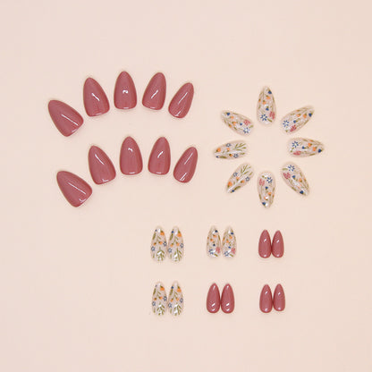 Foreign trade nail art patches short almond nail nail pieces wearable and removable small fresh flower nail art patches 30 pieces 