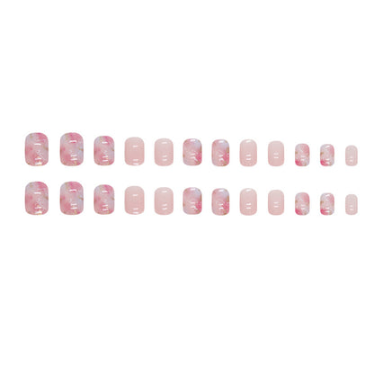 Cherry Blossom Dye Romantic Sunset Gold Foil Short Wearable Nail 24 Pieces 