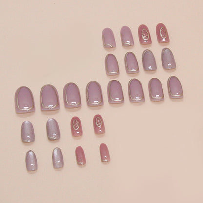 Cat's eye lavender simple gold wearable nail 24 pieces