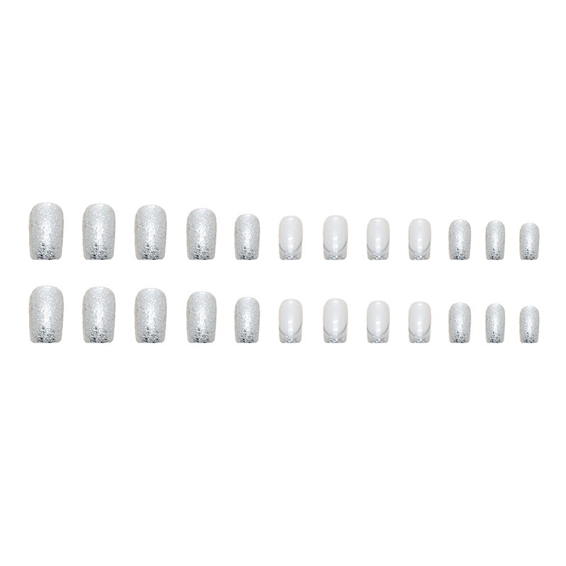 24pcs of silver powder medium-long square fashionable cool wearable nails