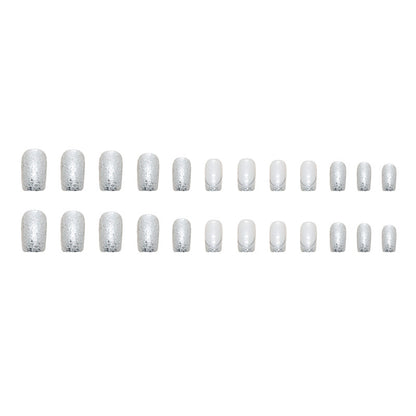 24pcs of silver powder medium-long square fashionable cool wearable nails