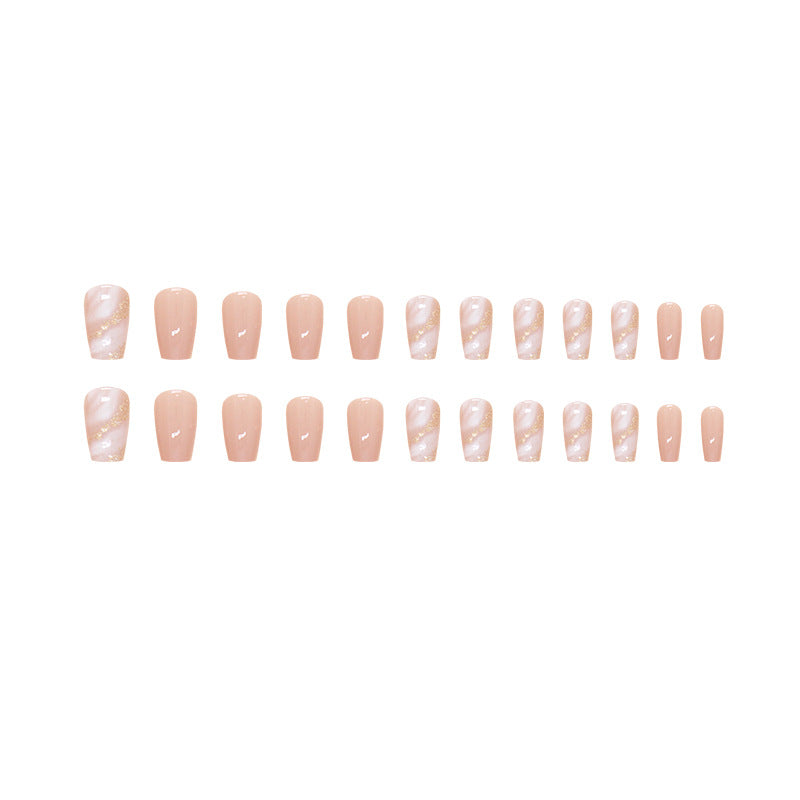 Pink and white marble pattern glitter stripe ballet nail wear 24 pieces