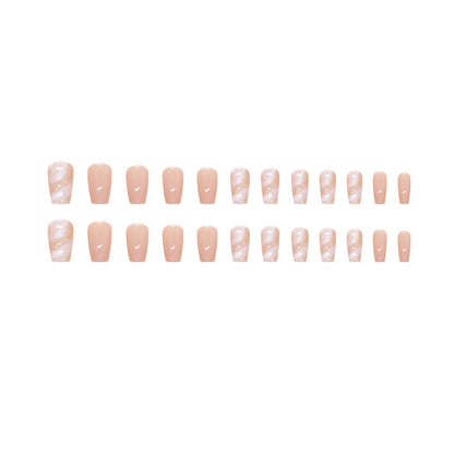 Pink and white marble pattern glitter stripe ballet nail wear 24 pieces