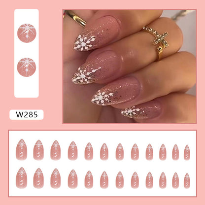 Winter white snowflake glitter French Christmas New Year wearable nails 24 pieces