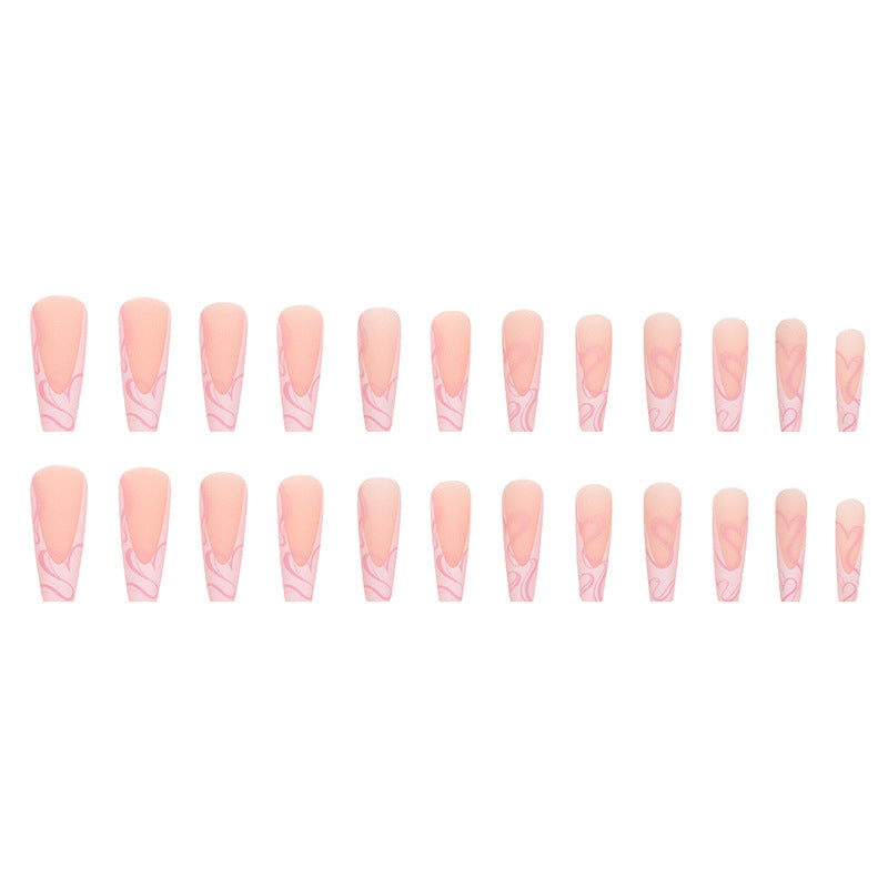 Long ballet love pink line nail art sweet texture wear nail 24 pieces