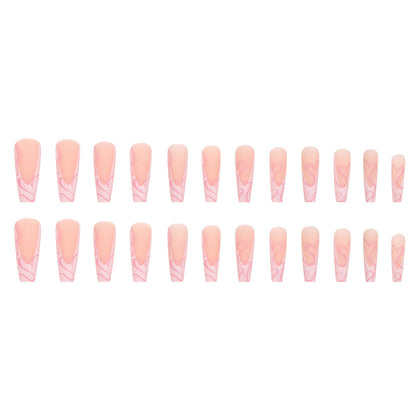 Long ballet love pink line nail art sweet texture wear nail 24 pieces