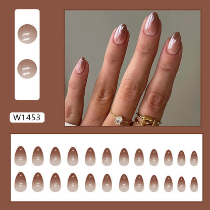 Caramel gradient short almond wear nails 24 pieces