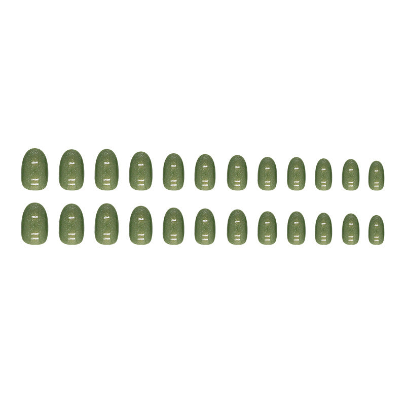 Green forest flash whitening oval wearable nail 24 pieces