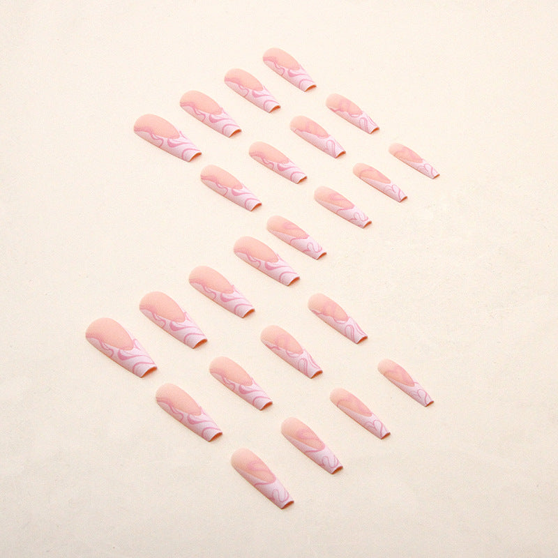 Long ballet love pink line nail art sweet texture wear nail 24 pieces