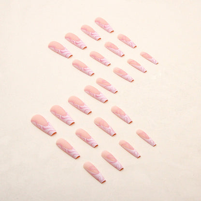 Long ballet love pink line nail art sweet texture wear nail 24 pieces