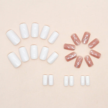 Pearlescent gentle white fragments medium-length square wearable nails 24 pieces