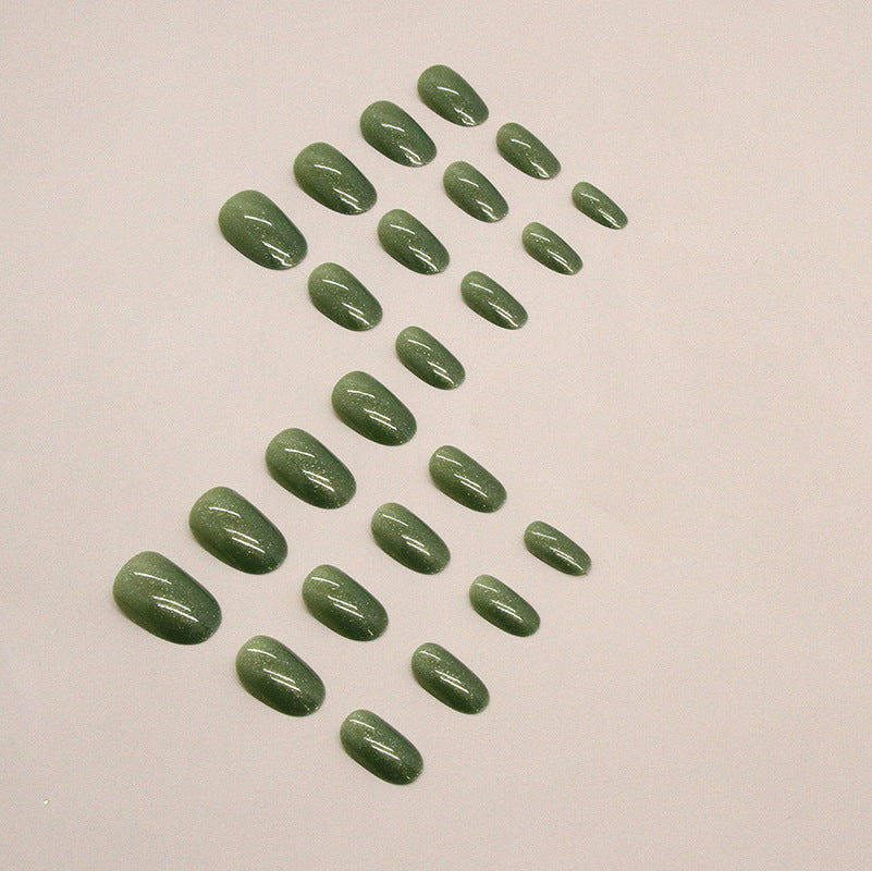 Green forest flash whitening oval wearable nail 24 pieces