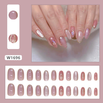 Cat's eye lavender simple gold wearable nail 24 pieces