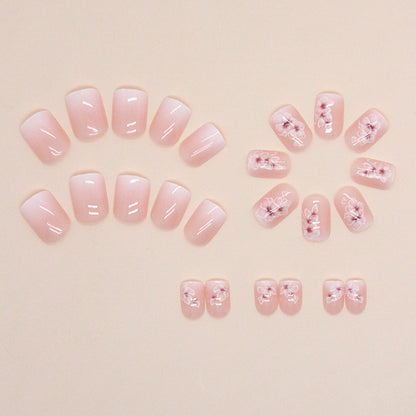 White flower gradient fairy fashion short square wearable nails 24 pieces