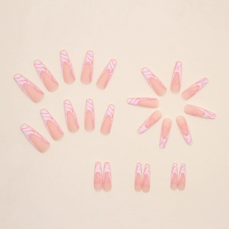 Long ballet love pink line nail art sweet texture wear nail 24 pieces