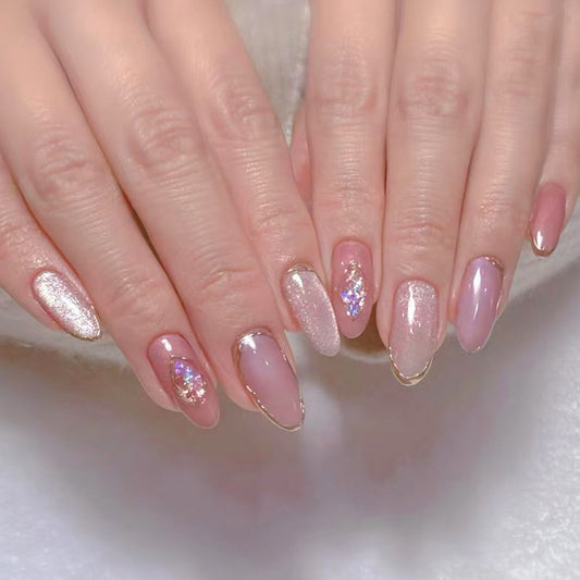 Cat's eye lavender simple gold wearable nail 24 pieces