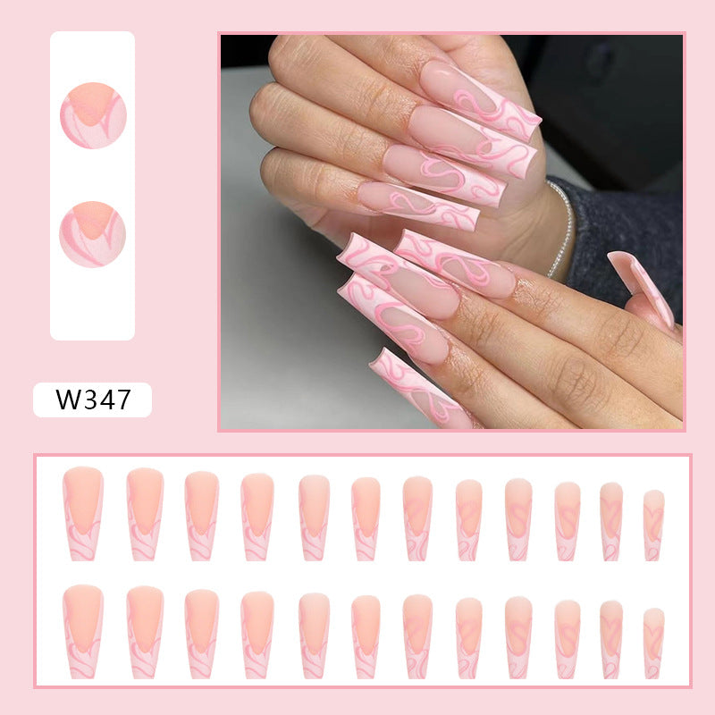 Long ballet love pink line nail art sweet texture wear nail 24 pieces