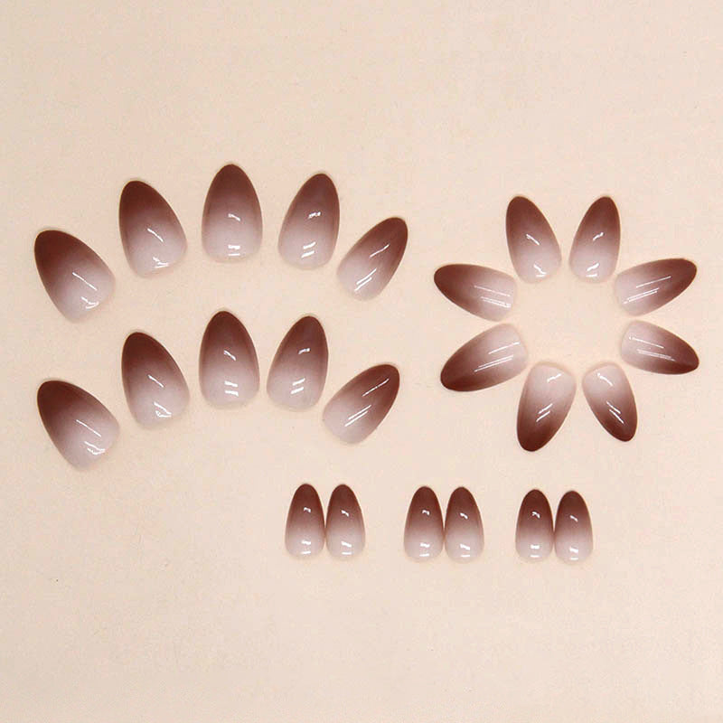 Caramel gradient short almond wear nails 24 pieces