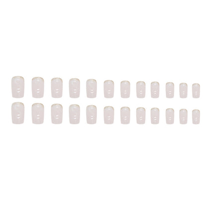 Medium-length glitter stone pattern white crack wearable nails 24 pieces 