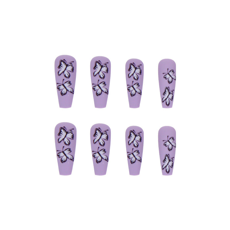 European and American long ballet nails butterfly purple wearable nails 24 pieces