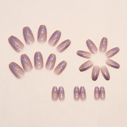 Short ballet glitter pink purple sequins aurora meteor false nails bursting star wear false nails nails 