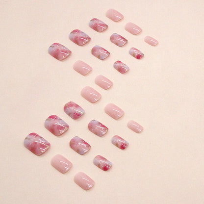 Cherry Blossom Dye Romantic Sunset Gold Foil Short Wearable Nail 24 Pieces 