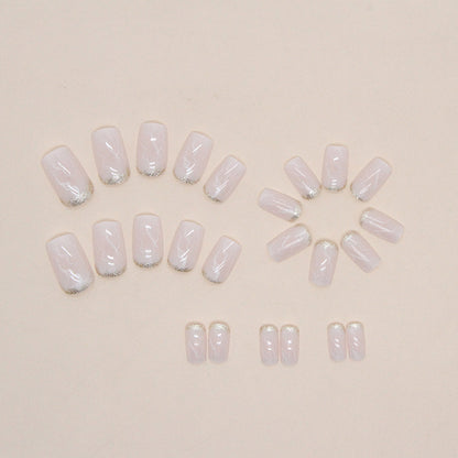 Medium-length glitter stone pattern white crack wearable nails 24 pieces 