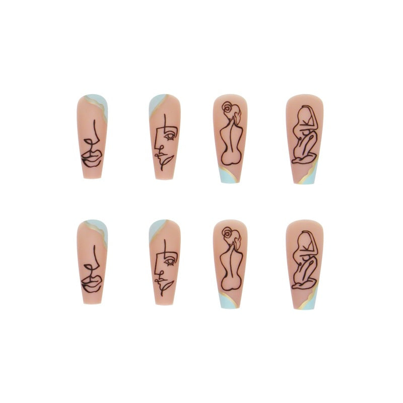 European and American super long ballet nails geometric simple drawing character lines wear nails 24 pieces