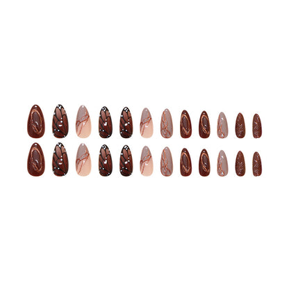 Brown butterfly wings 3D pattern wearable nails 24 pieces