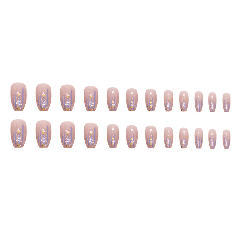 Short ballet glitter pink purple sequins aurora meteor false nails bursting star wear false nails nails 