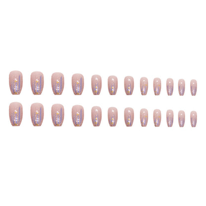 Short ballet glitter pink purple sequins aurora meteor false nails bursting star wear false nails nails 