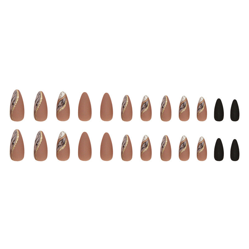 Brown lake smudged autumn and winter medium almond nail wear 24 pieces