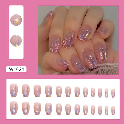 Short ballet glitter pink purple sequins aurora meteor false nails bursting star wear false nails nails 